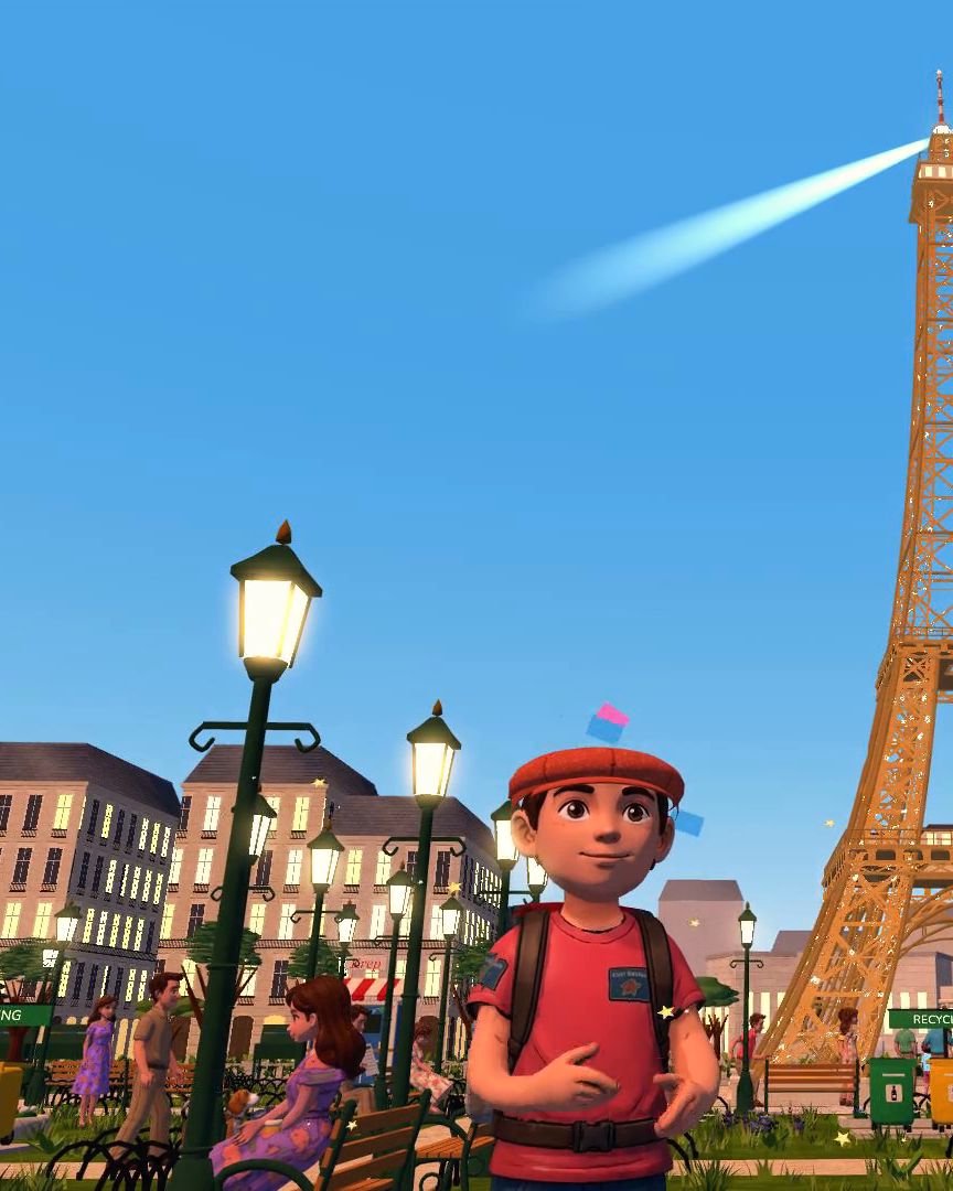 Ege celebrating in front of the Eiffel Tower