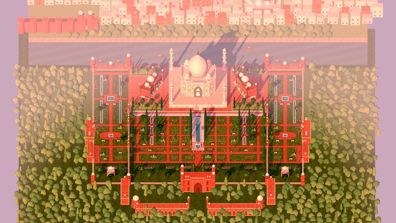 The Taj Mahal and its gardens from above