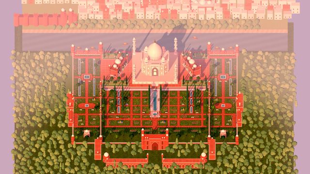 The Taj Mahal and its gardens from above