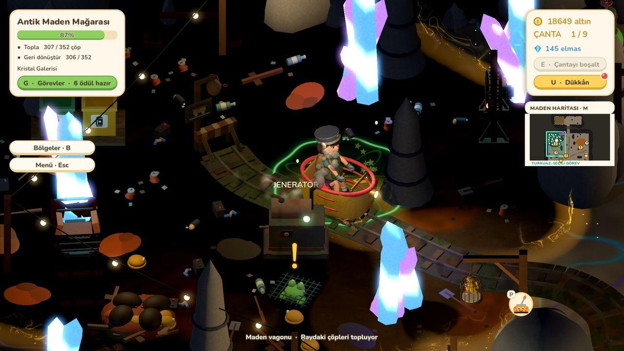 A mine cart ride through the glowing crystal cave