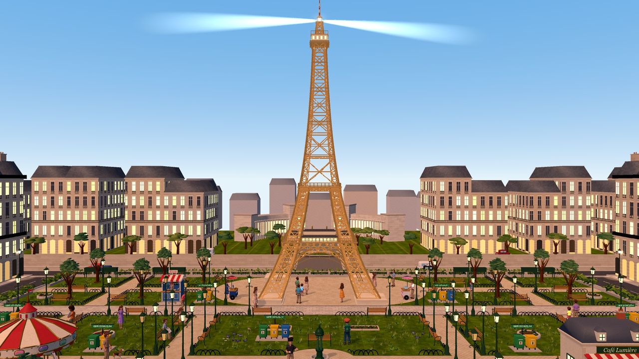The Eiffel Tower and the gardens of the Champ de Mars